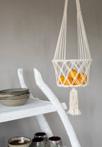 Suspension pour plante en macramé coton blanc à franges – H100 cm