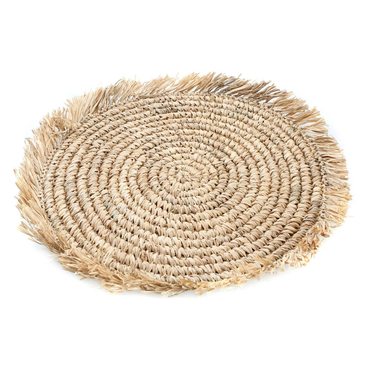Set de table rond en raphia tressé naturel avec franges – Ø45 cm