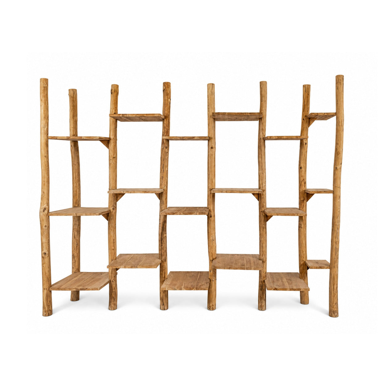 Bibliothèque en teck massif brut pour salon – H180 cm