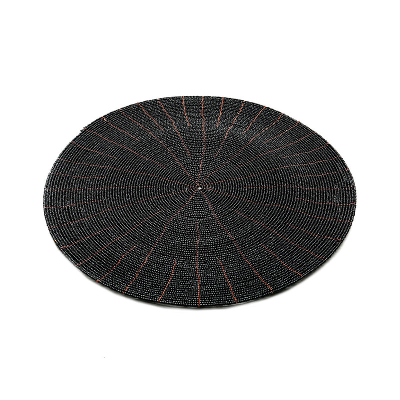 Set de table rond en perles noires motif rayonnant
