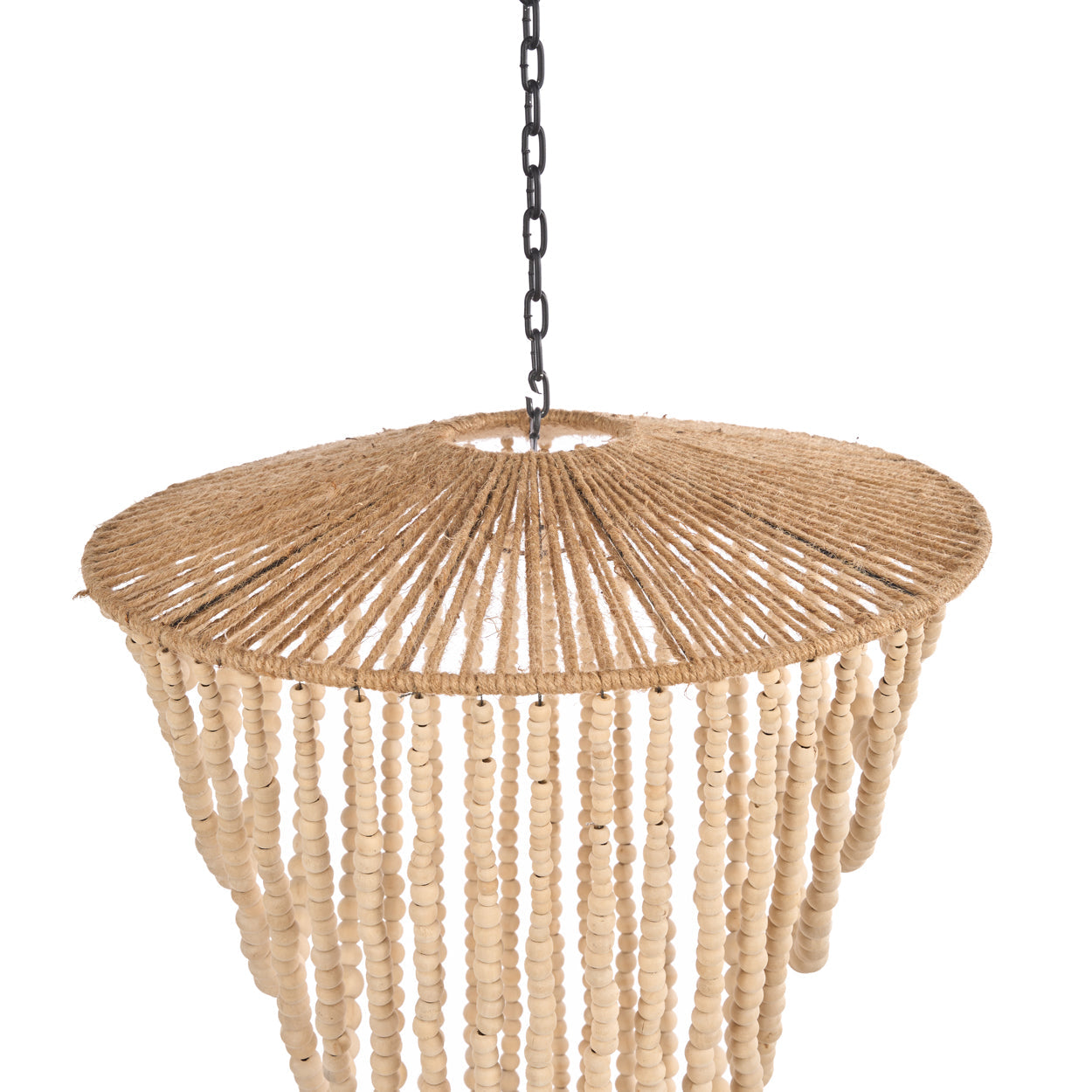 Suspension en perles de bois naturel silhouette goutte – H80 cm