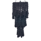 Suspension en coton noir à perles et pompons effet cascade – H160 cm