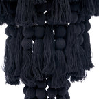 Suspension en coton noir à perles et pompons effet cascade – H160 cm