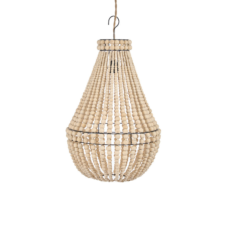 Suspension goutte en perles de bois naturelles – H73 cm