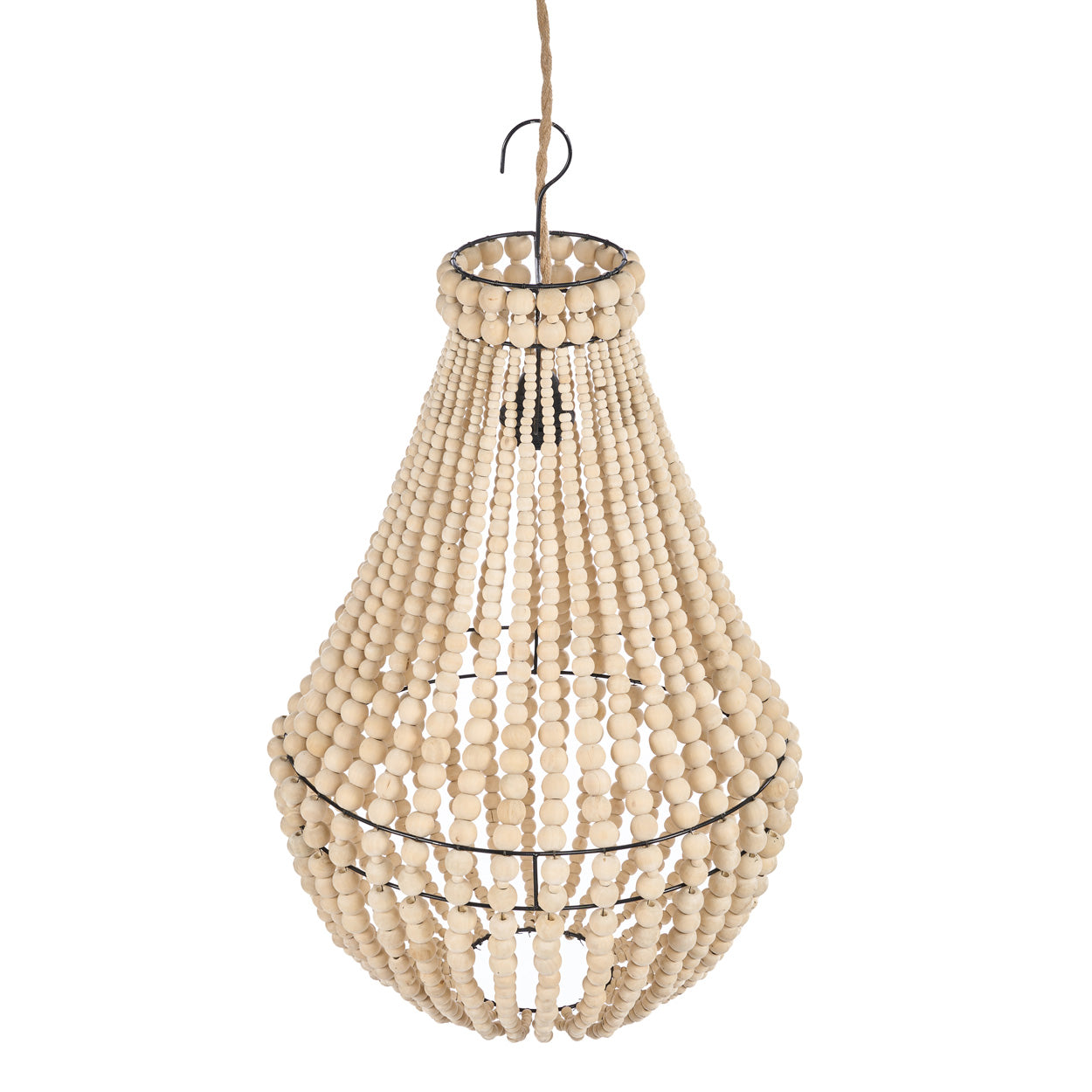 Suspension goutte en perles de bois naturelles – H73 cm