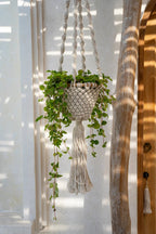 Suspension murale macramé torsadé coton blanc naturel – H135 cm