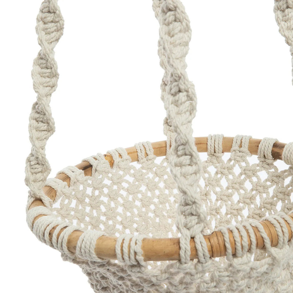Suspension murale macramé torsadé coton blanc naturel – H135 cm