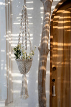 Suspension pour plante en macramé torsadé coton blanc naturel – H135 cm
