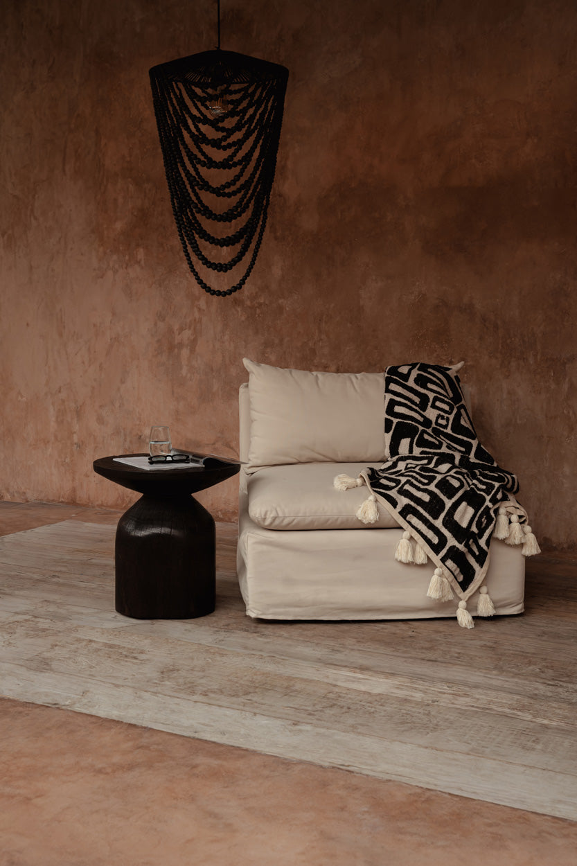 Table d'appoint en bois massif couleur ébène pour salon – Ø50 cm