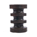 Table d'appoint en bois massif brun foncé, forme totem sculptée - H60 cm