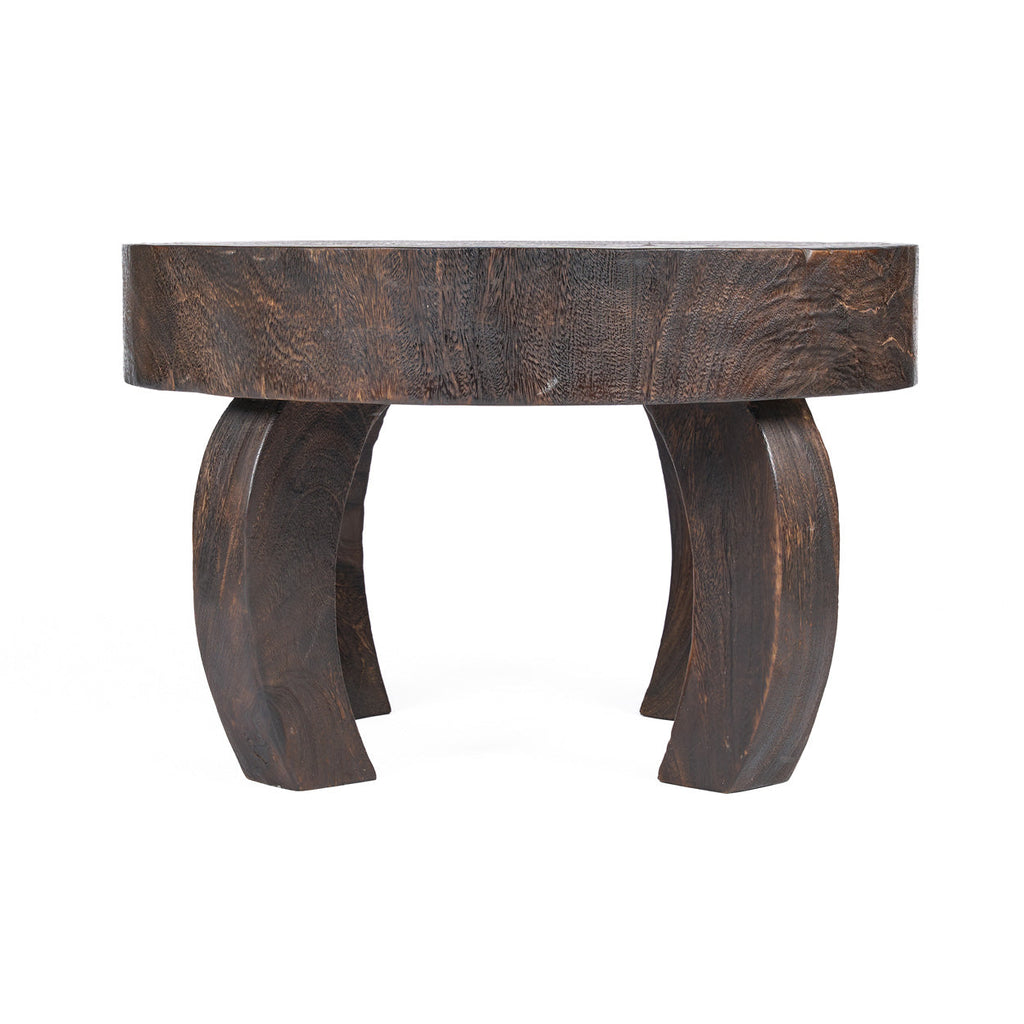 Table basse ronde en bois massif noyer foncé pour salon – Ø70 cm