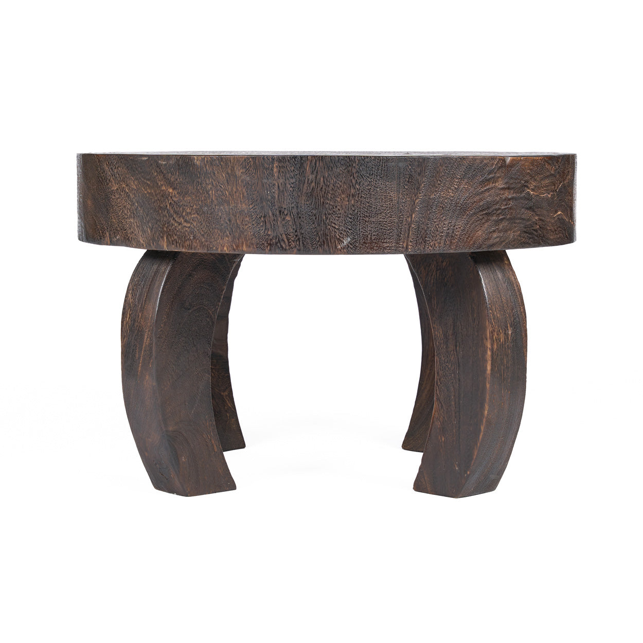 Table basse ronde en bois massif noyer foncé pour salon – Ø70 cm