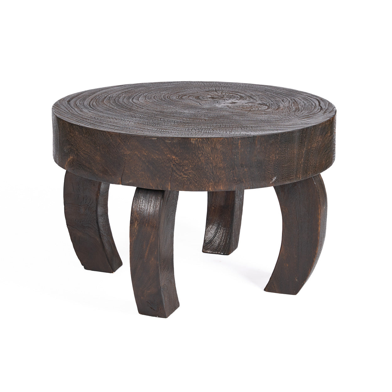 Table basse ronde en bois massif noyer foncé pour salon – Ø70 cm