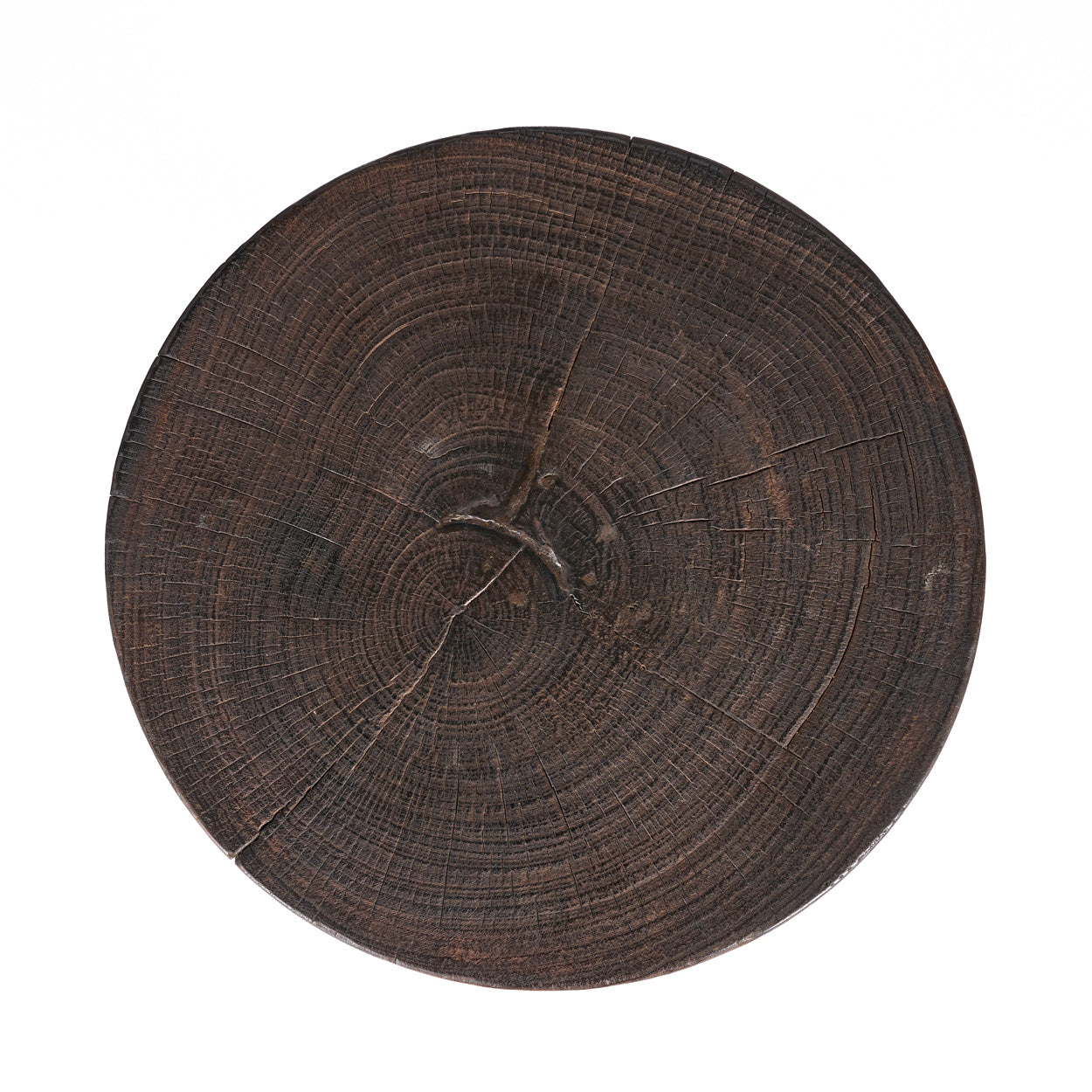 Tabouret en bois massif brun foncé sculpté à la main