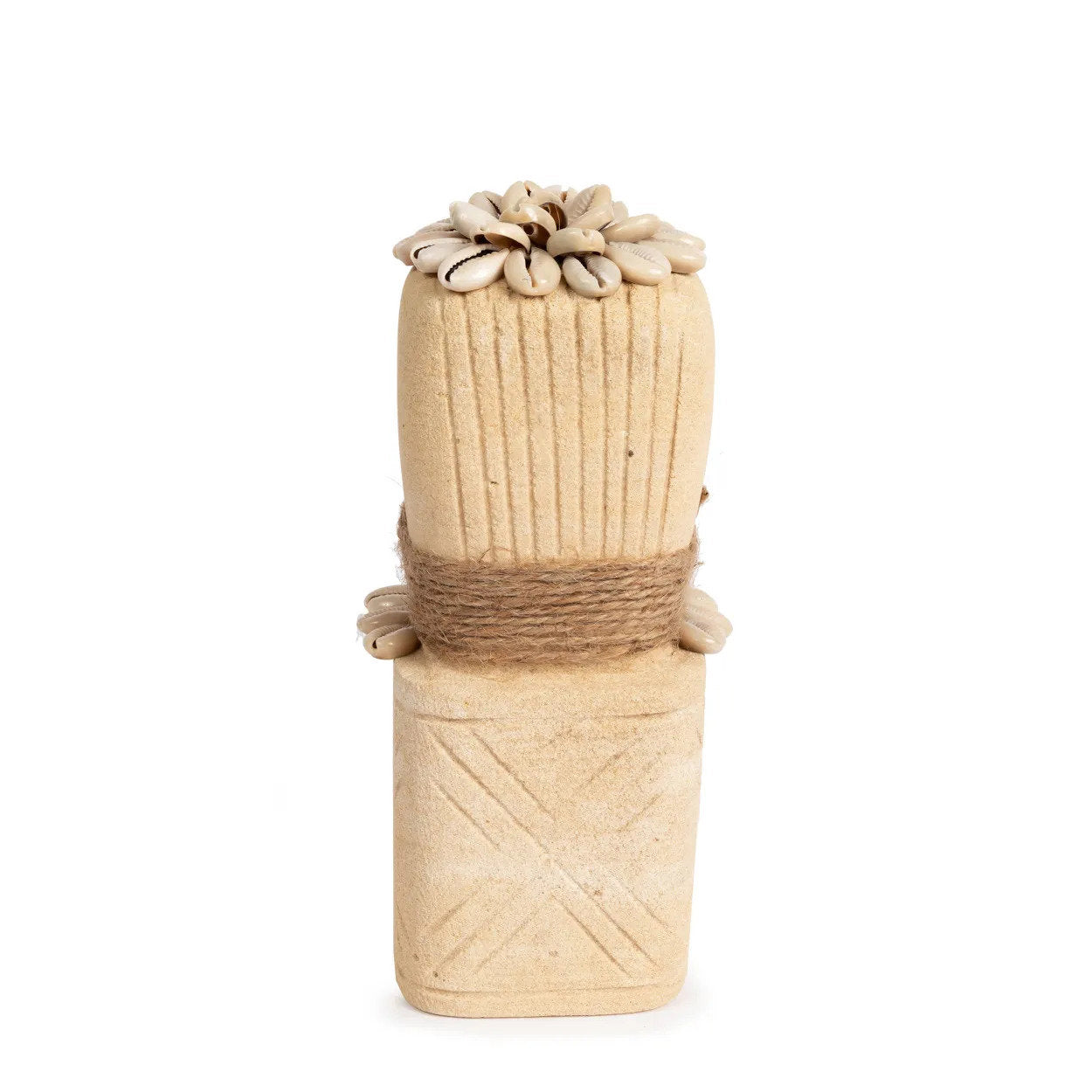 Statue en grès cylindrique – Coquillages sculptés – H20 cm