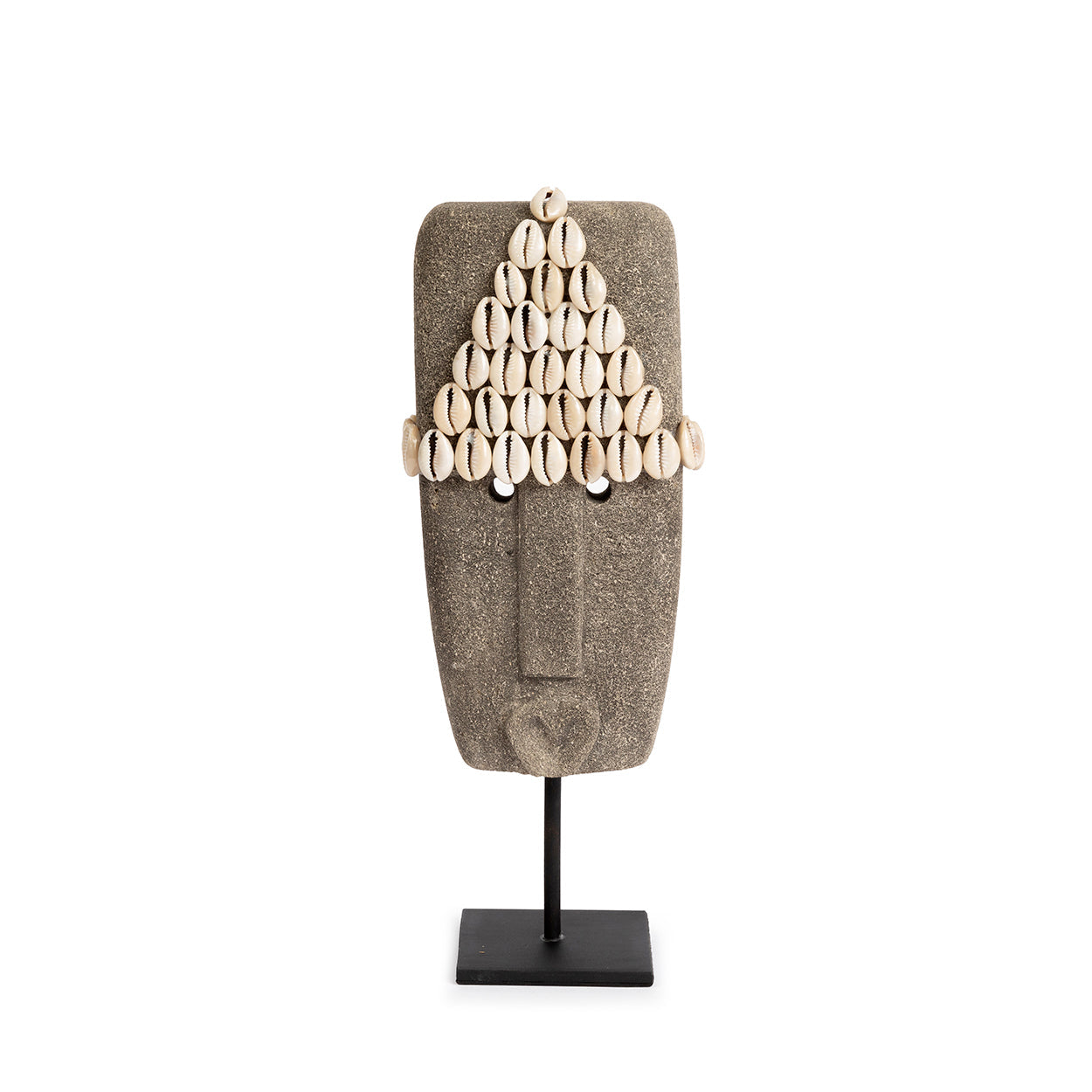 Pierre de Sumba sculptée à la main en grès gris ornée de coquillages blancs