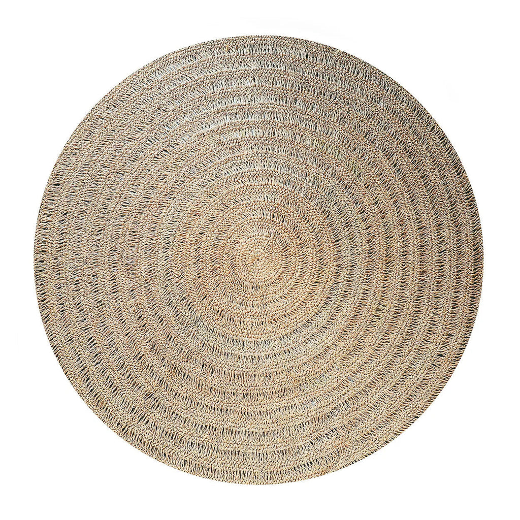 Tapis rond en herbiers marins naturel 150 cm bohème