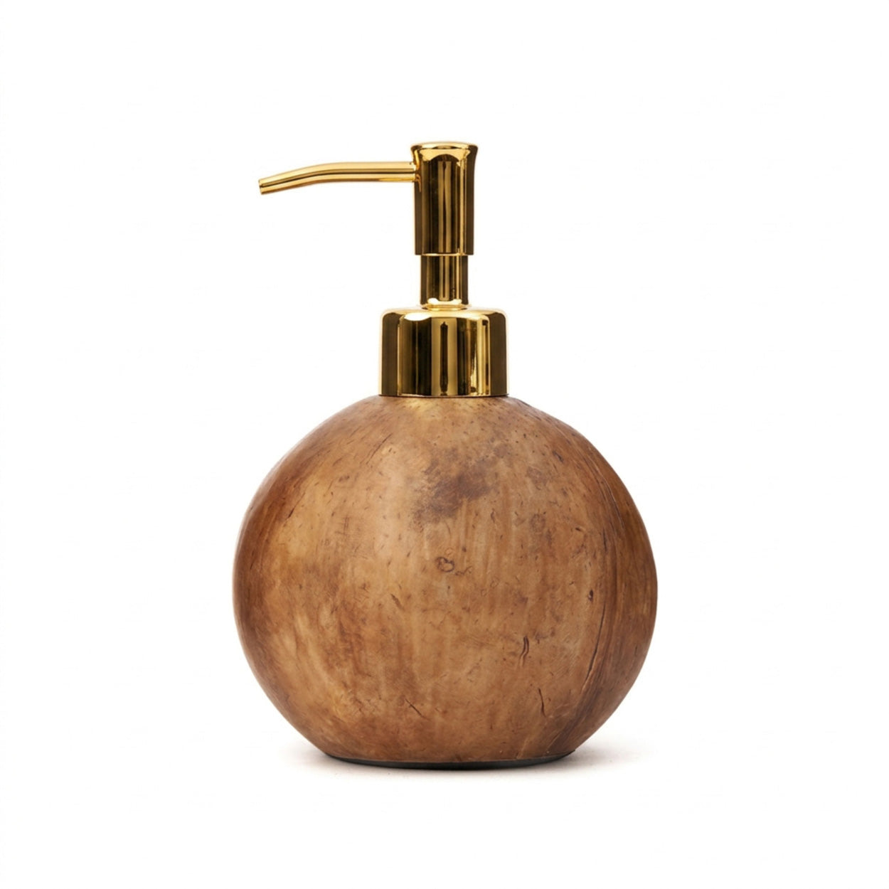 Distributeur de savon noix de coco brun avec pompe dorée en laiton brossé
