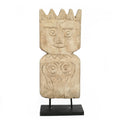 Statuette tribale en grès visage stylisé beige sur socle noir