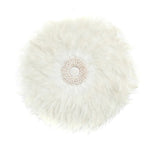 Décoration murale ronde en plumes blanches avec coquillages artisanaux – Ø60 cm