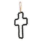 Croix murale décorative en bois noir perlé avec corde de suspension