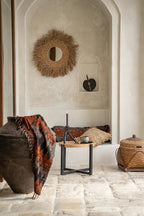 Miroir rond mural en jacinthe d’eau naturelle avec franges – Ø75 cm