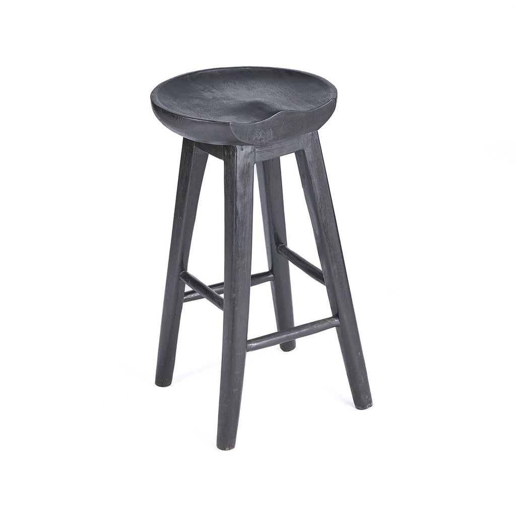 Tabouret bar noir en manguier assise ronde - H75 cm