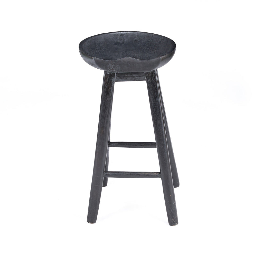 Tabouret bar noir en manguier assise ronde - H75 cm