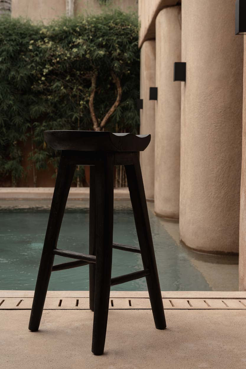 Tabouret bar noir en manguier assise ronde - H75 cm