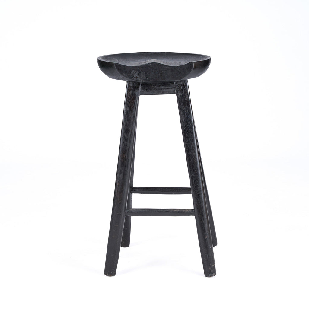 Tabouret bar noir en manguier assise ronde - H75 cm