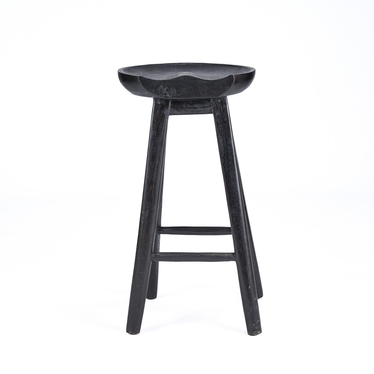 Tabouret bar noir en manguier assise ronde - H75 cm