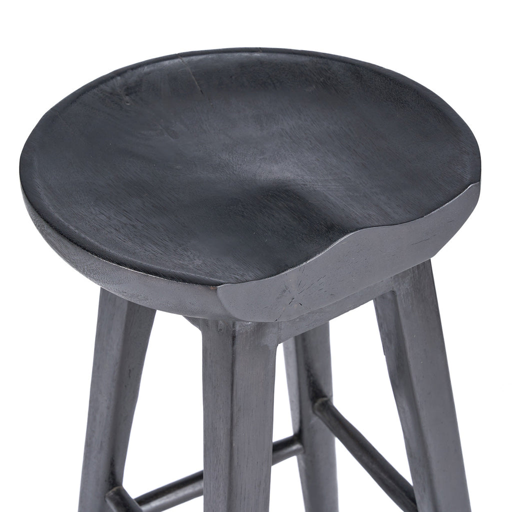 Tabouret bar noir en manguier assise ronde - H75 cm