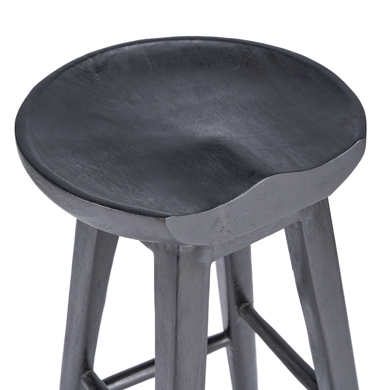 Tabouret bar noir en manguier assise ronde - H75 cm