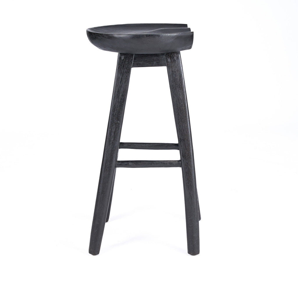 Tabouret bar noir en manguier assise ronde - H75 cm