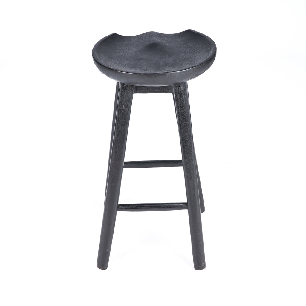Tabouret bar noir en manguier assise ronde - H75 cm