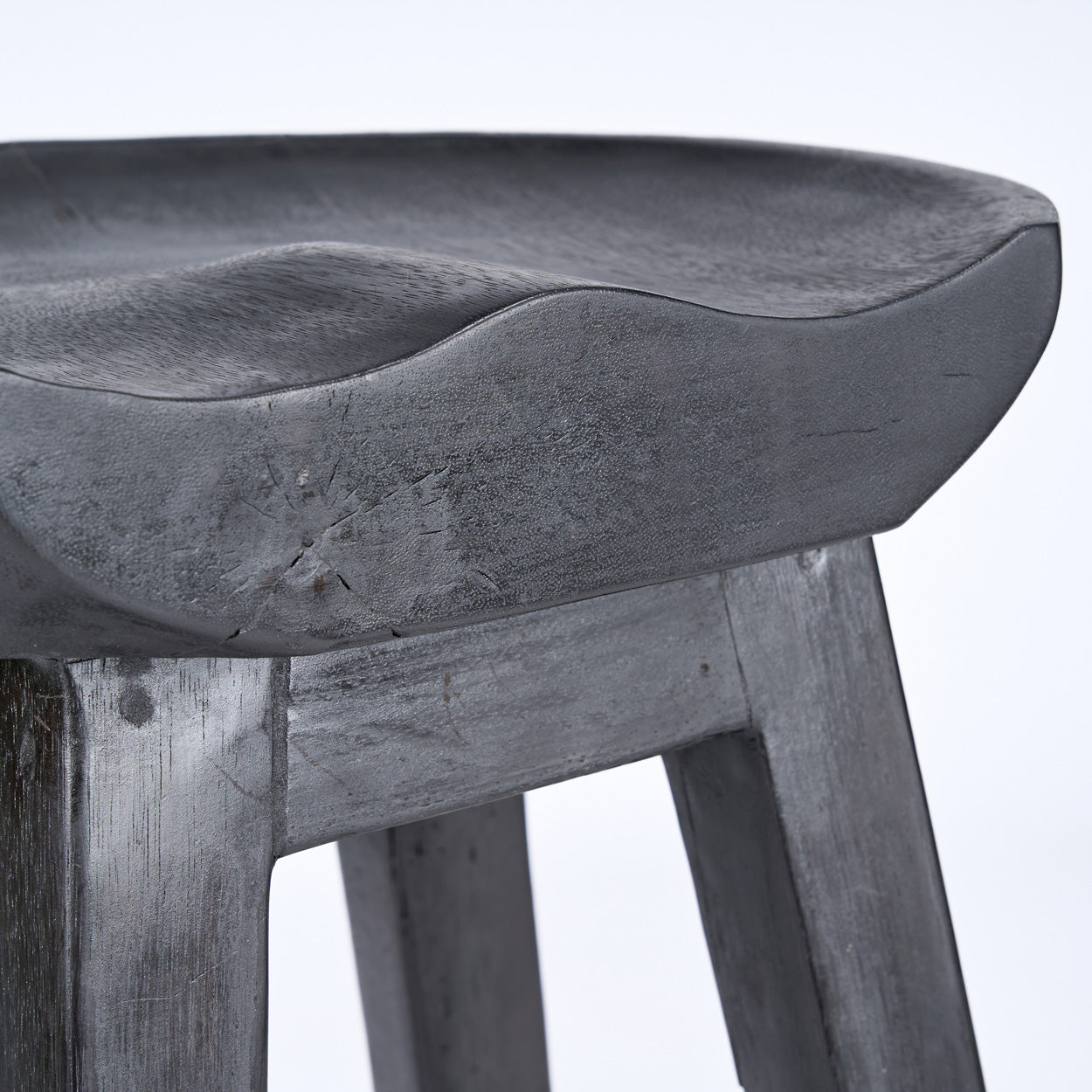 Tabouret bar noir en manguier assise ronde - H75 cm