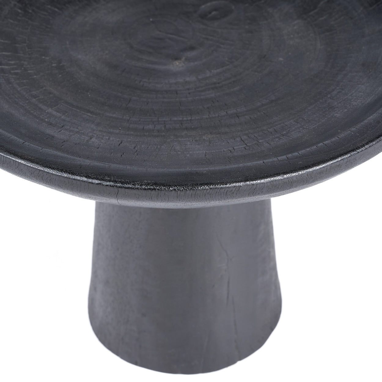 Plateau piédestal en bois noir sculpté pour salon – Ø35 cm