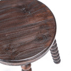 Tabouret de salon bois foncé pieds perlés sculptés massifs – H50 cm
