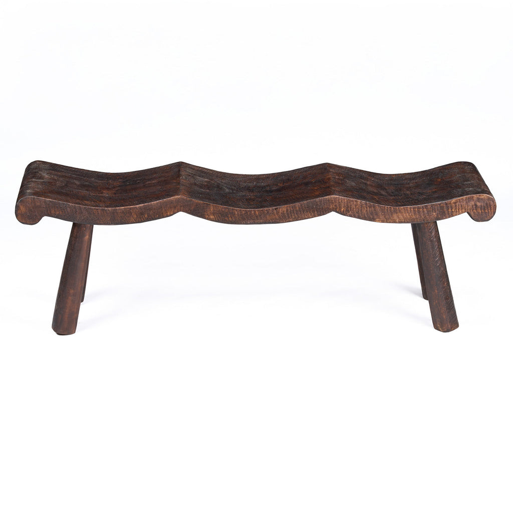 Banc en bois massif brun foncé ondulé pour salon – 155x35 cm