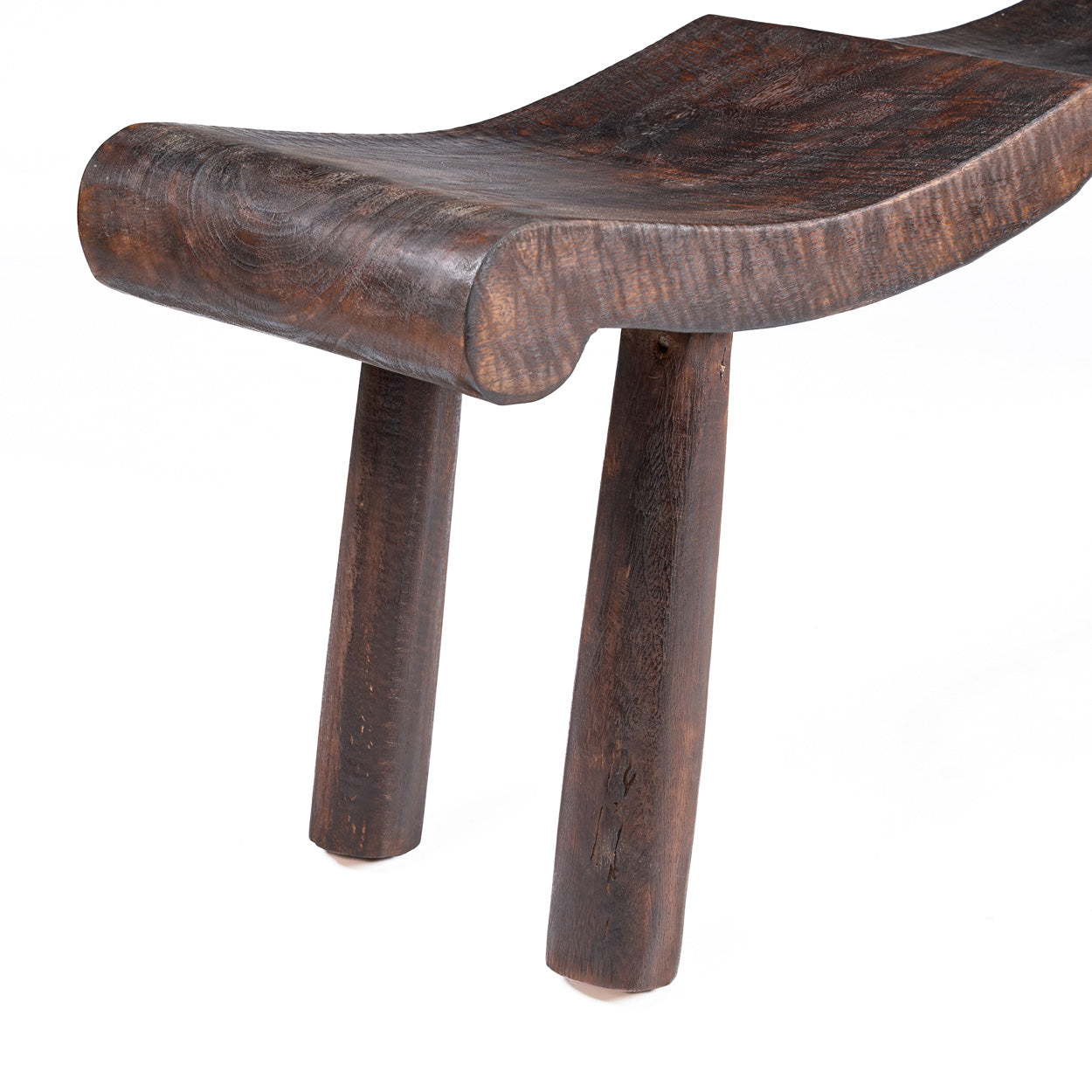 Banc en bois massif brun foncé ondulé pour salon – 155x35 cm