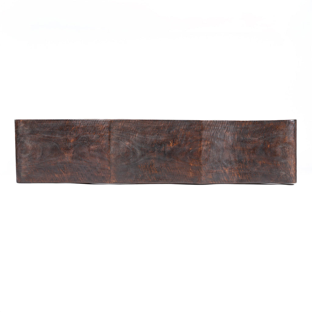 Banc en bois massif brun foncé ondulé pour salon – 155x35 cm