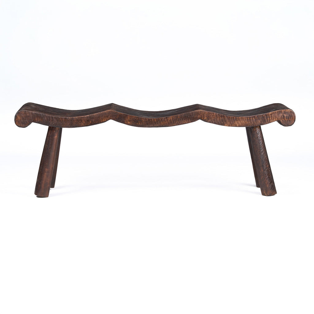 Banc en bois massif brun foncé ondulé pour salon – 155x35 cm