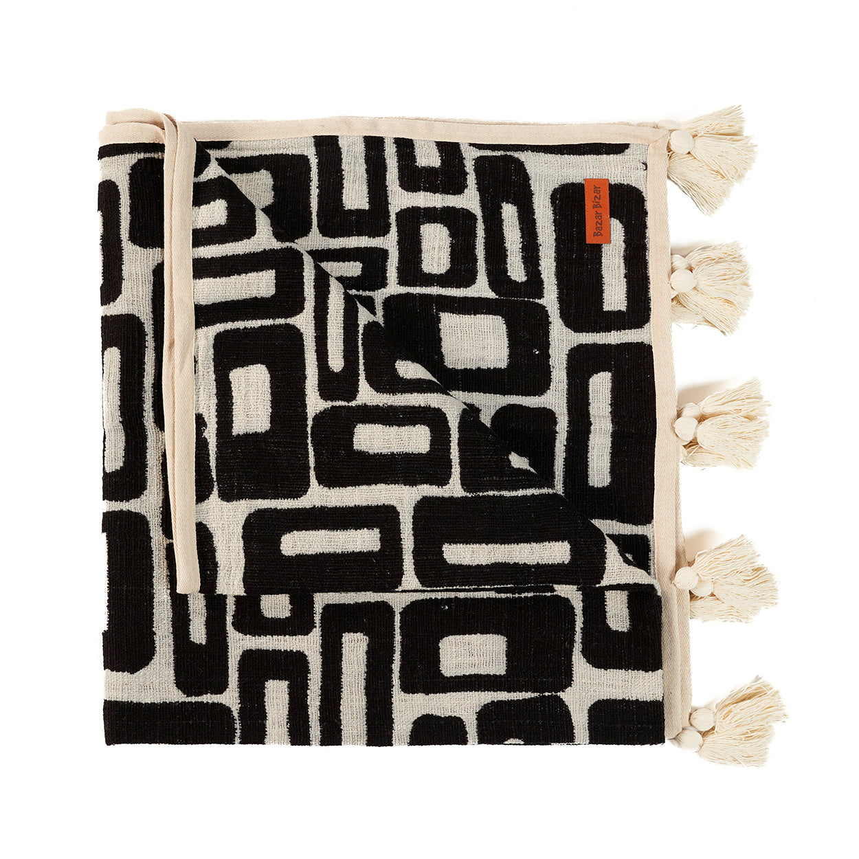 Jeté de lit en coton motif aztèque noir naturel 240x128