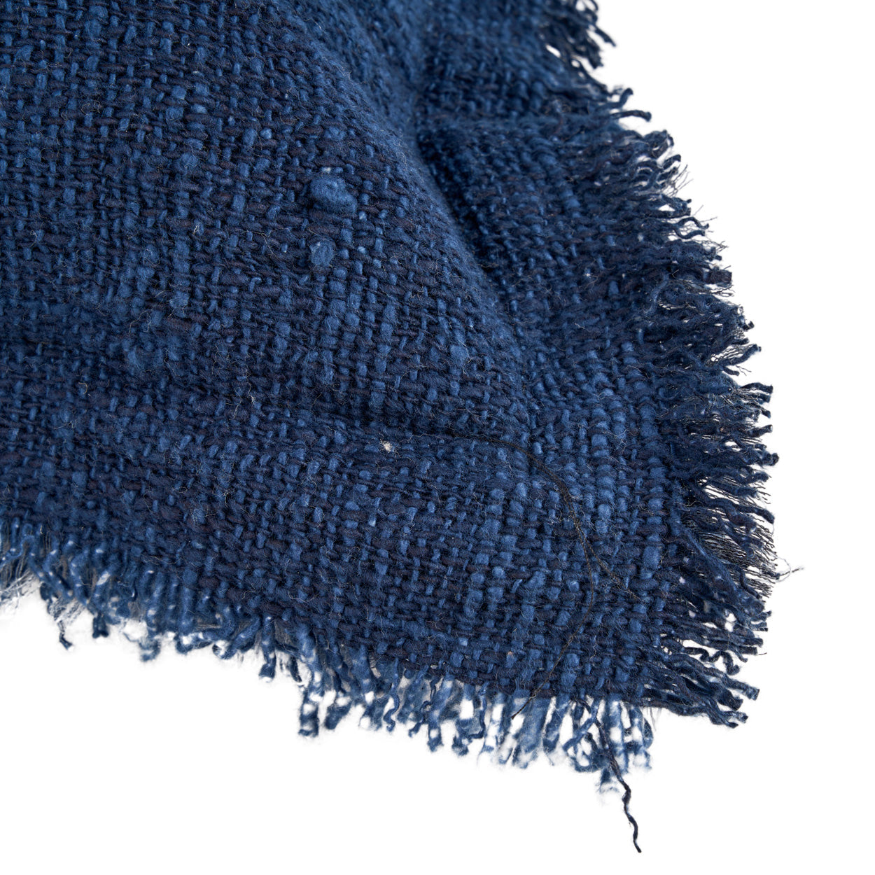 Housse de coussin bleu frangé en coton-lin 50x50 cm
