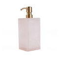 Distributeur de savon en résine marbrée rose et blanche avec pompe dorée