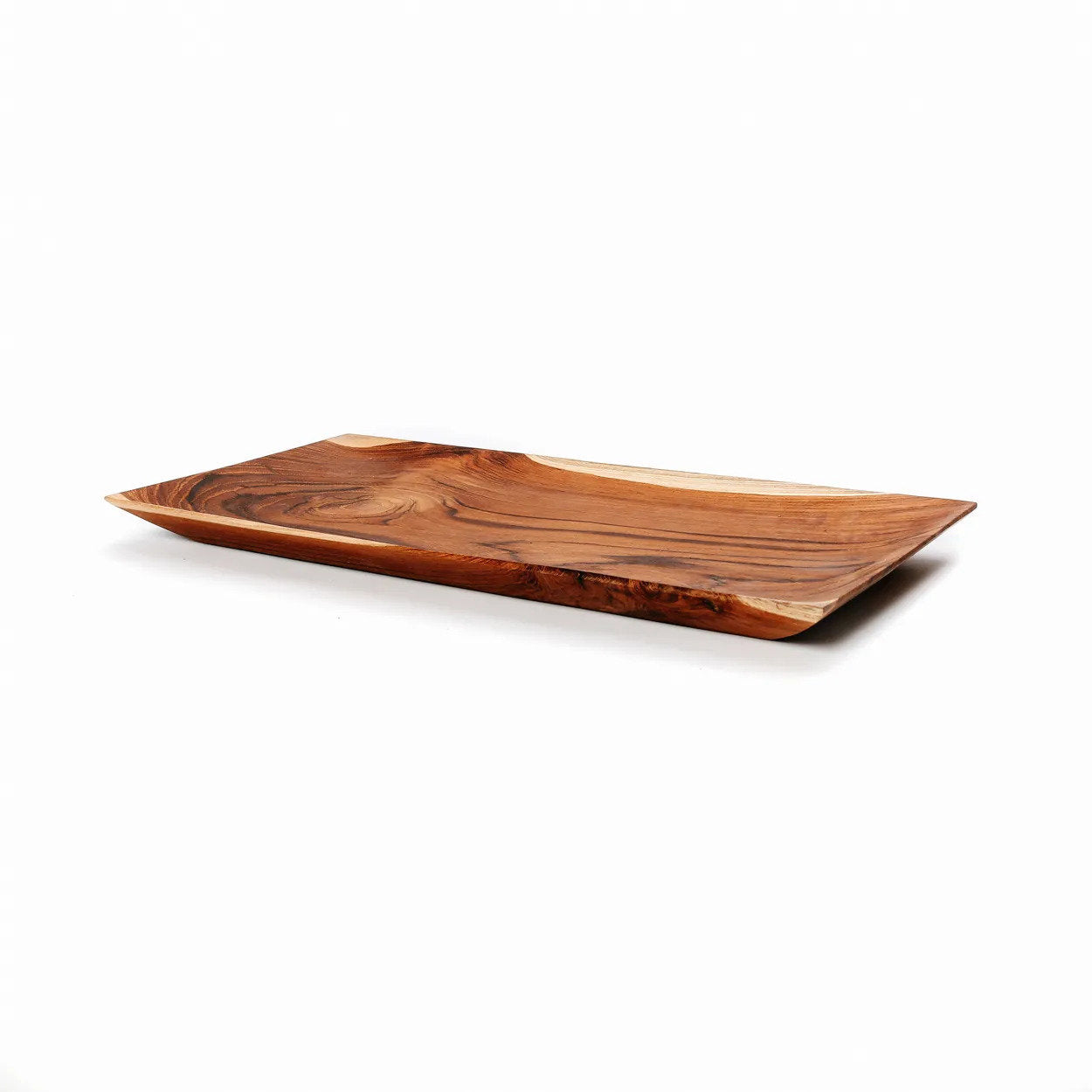 Plateau rectangulaire en racine de teck finition lustrée – 35x18 cm