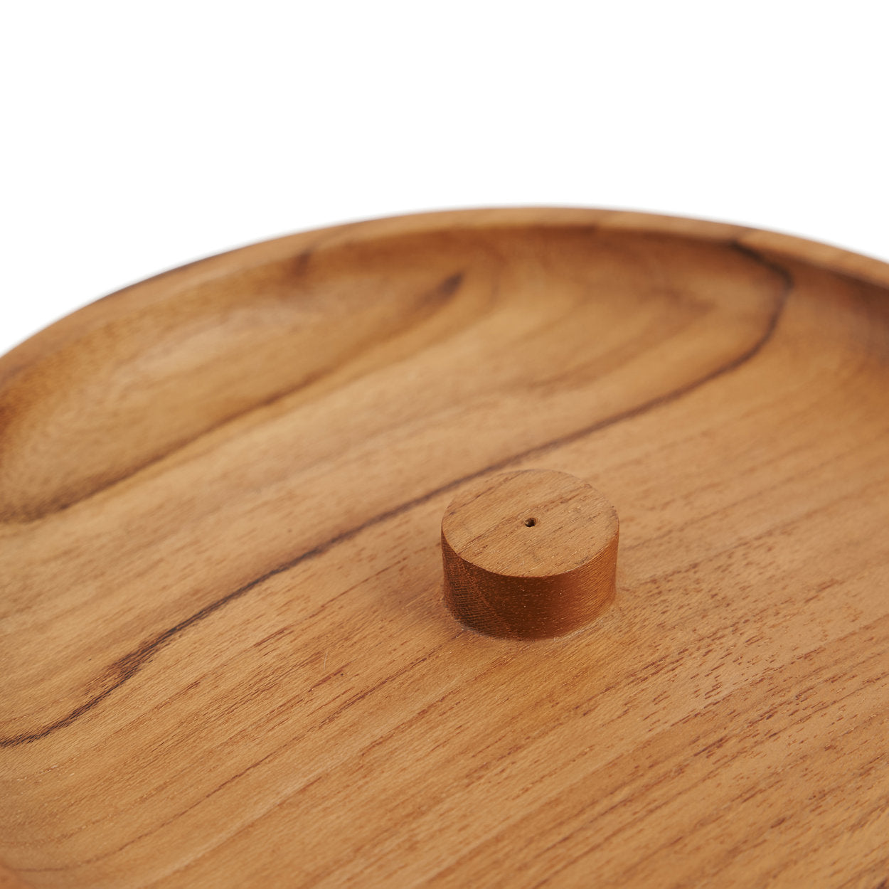Porte-encens en teck racine finition naturelle forme ronde