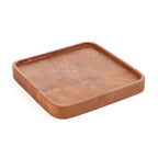 Assiette carrée bois de teck naturel finition lisse rebord discret