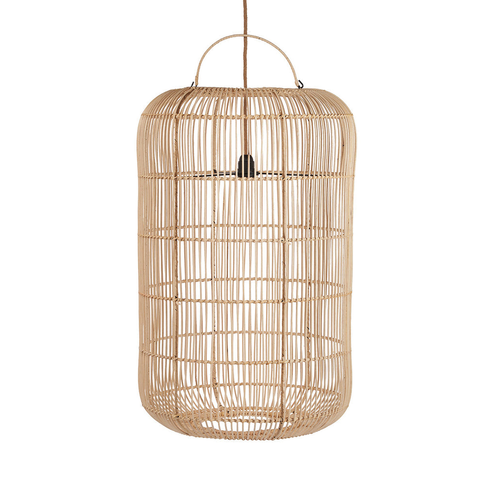 Suspension en rotin tressé beige cylindrique avec anse – Ø50 cm