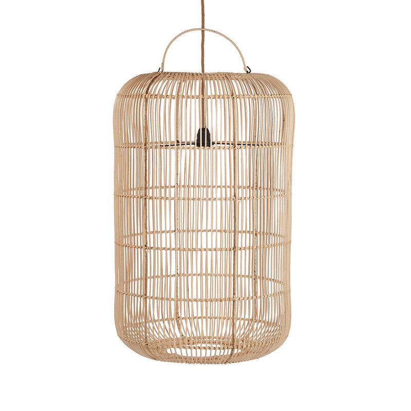 Suspension en rotin tressé beige cylindrique avec anse – Ø50 cm